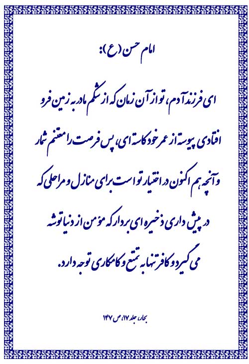 نظریه و رهنمود امام حسن مجتبی سلام الله علیه در رابطه با ارزش قائل شدن برای فرصت عمر