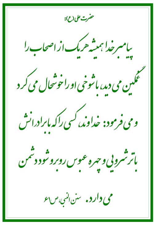 نمایه نظریه حضرت امام علی سلام الله علیه در رابطه با اخلاق پیامبر اکرم حضرت محمد سلام الله علیه